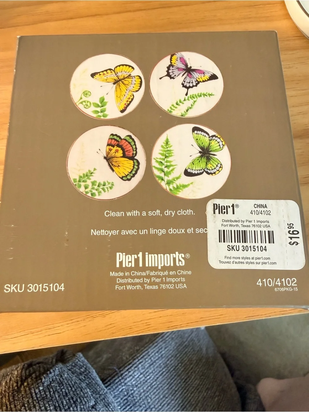 Pier 1 Butterfly Ceramic Coaster Set - Yellow, Green, Pink